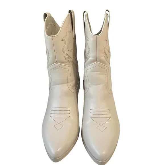 Soda White Western Cowboy Boots Womens Size 8 Pointed‎ Toe Block Heel Y2K Rodeo - Picture 2 of 10